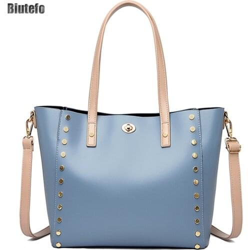Fashion Rivet Women Handbags Large Tote Bag Leather New Elegant Shoulder Bag Women Luxury Handbags Women Bags Designer SAC 2020