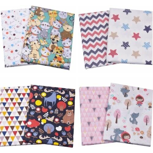 2PCS Cat Dog Animals 100% Cotton Fabric For Kids,Sewing Quilting Bed Sheet Fat Quarters Textile Fabric For Baby Child