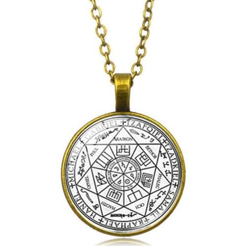 Seals Of The Seven Archangels Pendant Necklace vinking Round Glass choker Vintage Neck Chain Collar For Men Women Retro Jewelry