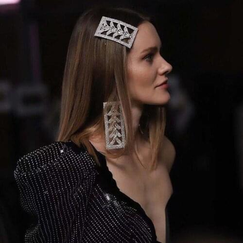 Same model Exaggeration Full Rhinestone Woman Earrings Pendants Shining Geometry Long Fashion Nightclub Charm Party