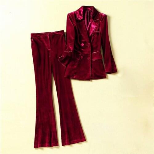 New HIGH QUALITY Fashion Fall Winter 2021 Designer Runway Suit Set Womens tailored collar long sleeve Velvet Blazer Pants Suit