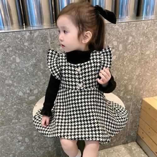 Girls winter dresses thick baby dresses for girl lattice kids girls clothes fly sleeve outfits