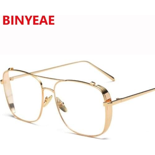 Gold Square Glasses Frames Men Brand Optical Glasses Myopia Nerd Clear Transparent Glasses Metal Oversize Eyeglasses Frame Women