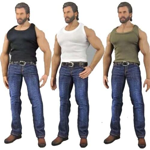 1/6 Scale Male Soldier Sports Vest with Jeans Shoes Suit Set for 12in Action Figure Phicen JIAOUL Doll Toy