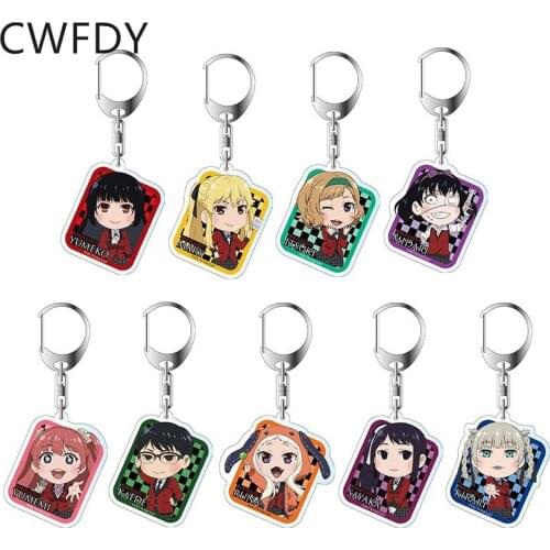 10pcs/lot Kakegurui Jabami Yumeko Figures Keychain Anime Double Sided Acrylic Pendant Key Chain Bag Charms Accessories For Kids