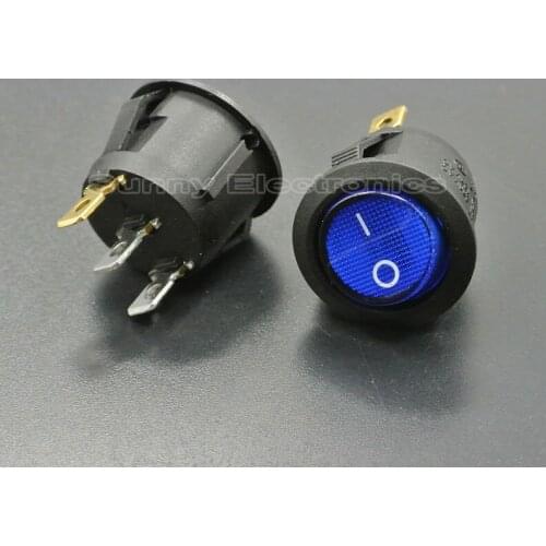 100pcs Blue Lighted On-Off Round Car Auto Rocker Switch 3P 10A125V RLEIL Neon Lamp