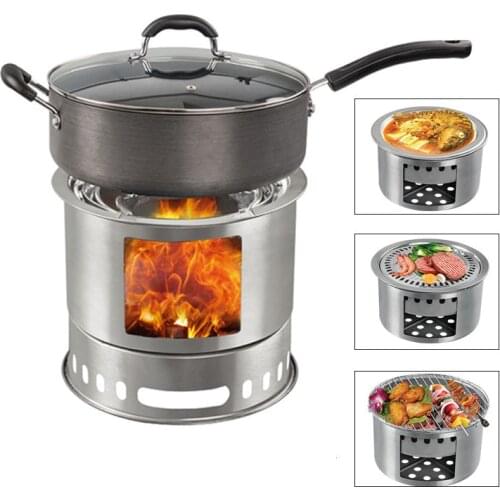 4 In 1 Portable Steel Multifunction Outdoor Camping Picnic Folding Wood Stove Burning Stove Grill for Cooking Stem Frying BBQ