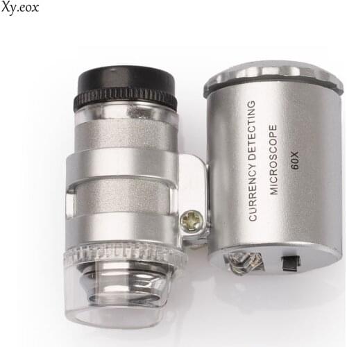 60x Handheld Pocket Magnifier Microscope Led UV Lights Jewelry Loupe New