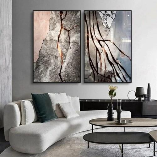 Abstract Golden Stone Canvas Painting Nordic Wall Art Posters Living Room Home Decorative Paintings Modern Art Canvas Print