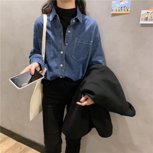 Blouse Women Shirt Spring Autumn Shirt Womens Loose Blue Retro Denim Shirt Jacket Blusas Ropa De Mujer