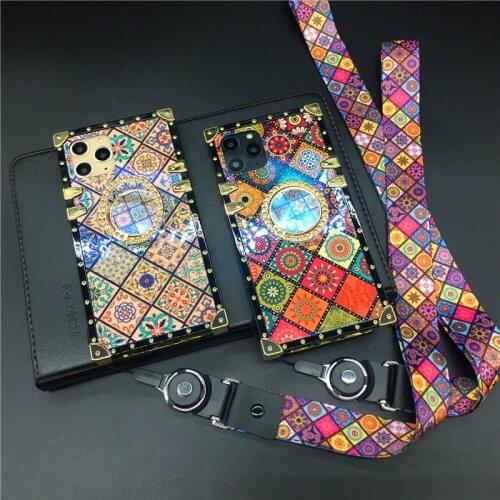 Brand Vintage Flower Case For iPhone XS Max X XR 12 PRO 7 Plus 8 6S Laser Bling Square Plaid Phone Cover for iphone 11 PRO MAX
