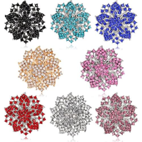 8 Colors Full Rhinestone Big Flower Women Brooches Wedding Jewelry Accessories Gifts 5.3cm