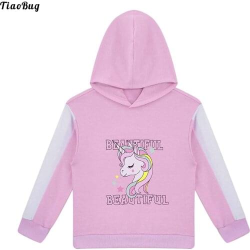 TiaoBug Spring Autumn Kids Girls Hooded Hoodie Long Sleeves Cartoon Horse Letters Print Sweatshirt Tops