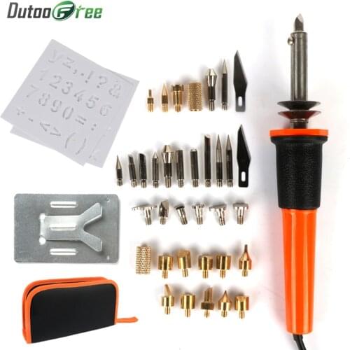 1Set 30W Electric Soldering Iron Pen Wood Burning Pen Set Pencil Burner With Brass Tips and Accessories Diy Tools Burning Brush