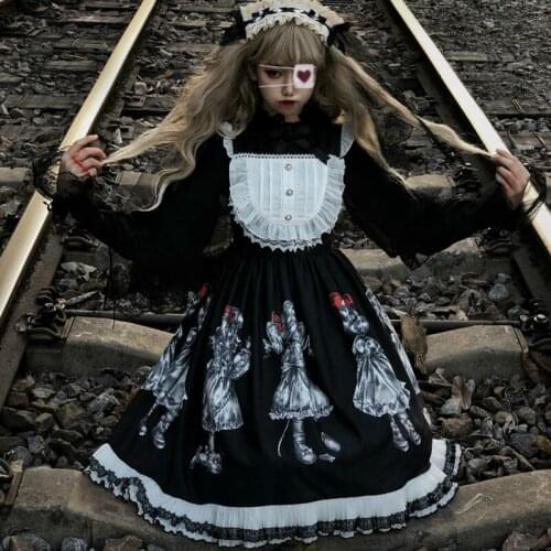 Gothic Lolita Dress Dark Angel Series High Low Lolita JSK Girls Cute Dress By Souffle Song Kawaii Retro Dark Japanese DT2267
