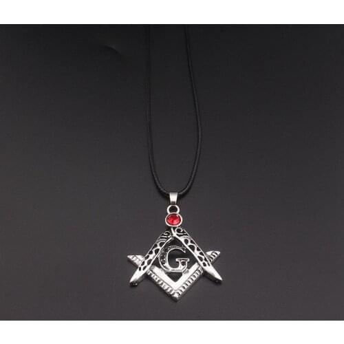 Masonic Jewelry Red Stone Compass Square Freemason Necklace Free Mason Masonic Necklaces & Pendants for women and men jewelry