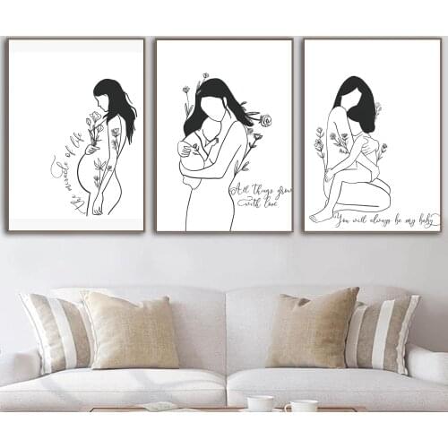 Mother Baby Feminist Abstract Art Picture Nordic Canvas Painting Wall Art Figure Line Drawing Posters and Prints for Living Room