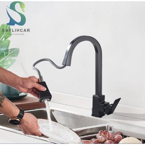 Matte Black Kitchen Sink Faucet Single Handle 360 Degree Rotate Spout Two Outlet Mode Hot and Cold Kitchen Sprayer