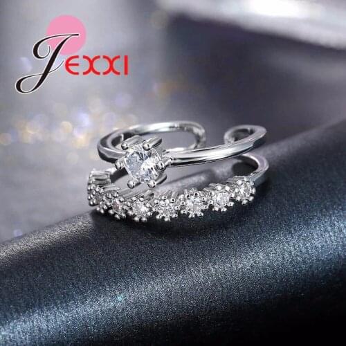 Fashion 925 Sterling Silver Double Line Austrian Crystal Open Rings For Women Wedding Engagement Jewelry Bands Anillos Bijoux