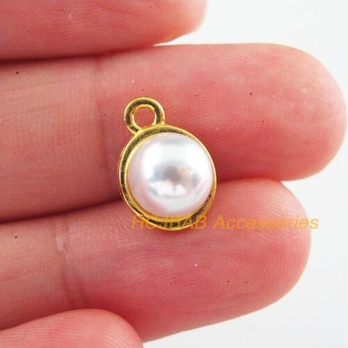 Fashion 25Pcs New Round Charms Gold Plated Retro White Bead Pendants 9x13mm