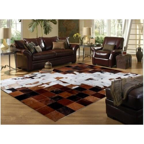 Fashionable art carpet 100% natural genuine cowhide leather carpet cleaning