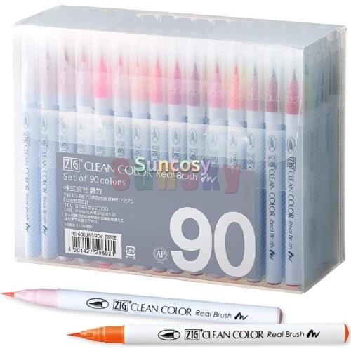 Japan Kuretake Zig Clean Color Real Brush 90 Colors Set, Flexible Brush Tip, Professional Quality, Odorless, Xylene Free