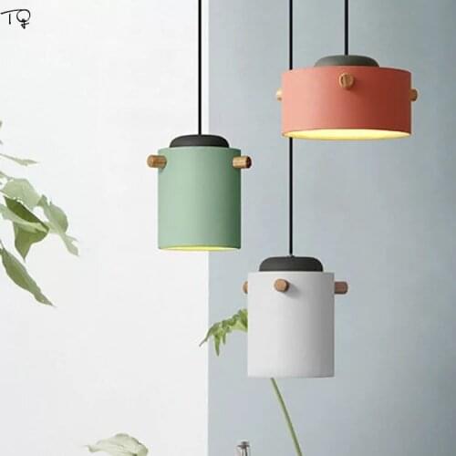 Nordic Simple Macaroon Colorful Wood Art Pendant Lights Individual Restaurant Decorative Hanging Lamp Bar Dining Room Corridor
