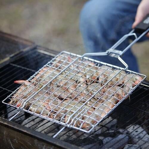 2019 Newest Stainless Steel Nonstick Barbecue Grill Basket Tools Grill Mesh for Fish Hamburger Portable BBQ Grilling Basket