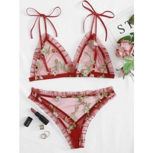 New Mesh See-through Lace Embroidered Straps Sexy See-through Sexy Ladies Sexy Underwear