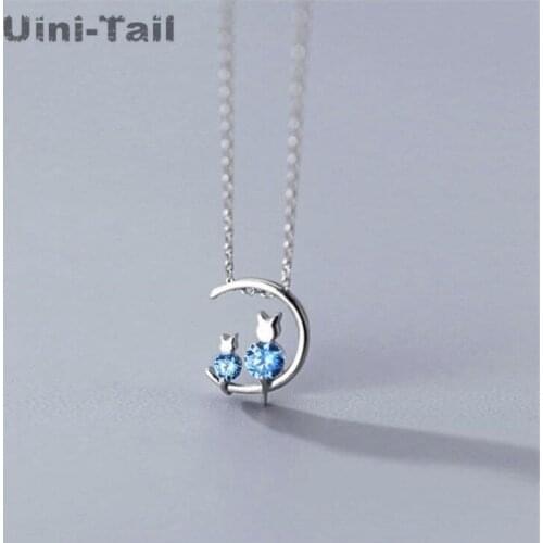 Uini-Tail 2019 new listing 925 sterling silver trend moon cat micro-inlaid necklace simple fashion creative personality jewelry