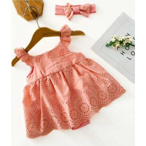 Baby girl Coral Zıbınlı Fisto Dress And Hair Band-Diana Mini Solid Color Button Cotton Strap Red Medium