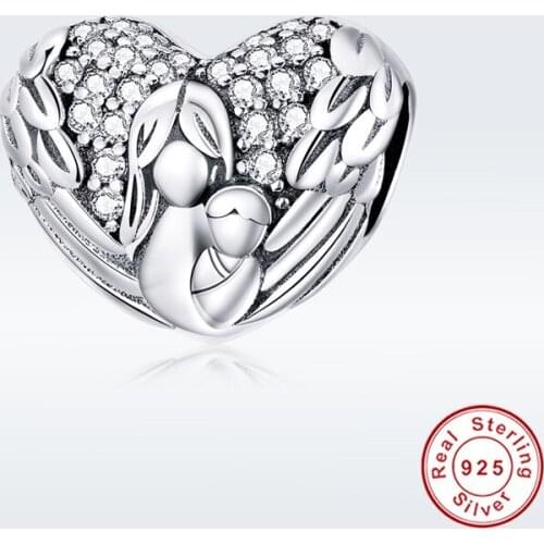 Fit Europe Bracelet New 925 Sterling Silver Mommy Baby Care Heart Shaped Beads Wings Pattern Charm Making Mothers Day DIY Gift