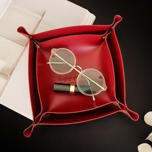 Desktop Storage Tray PU Leather Key Plate Home Decoration Dice Tray Key Wallet Coins folding Storage Box for Home Office