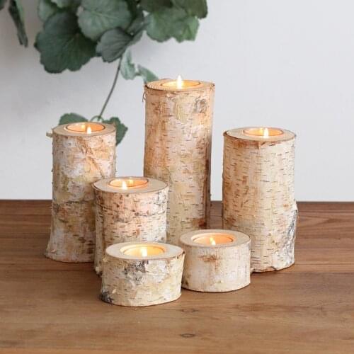 Natural Birch Wood Trunk Candle Holders Wooden Candlesticks Table Decoration Ornaments Wedding Party Decor