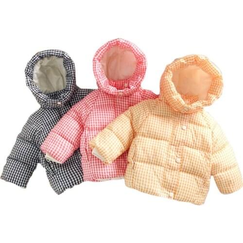 New 2021 Winter Down Jacket for Girl Hooded Plaid Outerwear Windproof Coat for Girls Warm Unisex Boys Jacket Down Coat Fashion