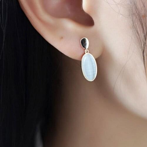 Luxury elegant 925 Sterling Silver Water Drop Shape Opal Stud Earring for Women Wedding Party Jewelry