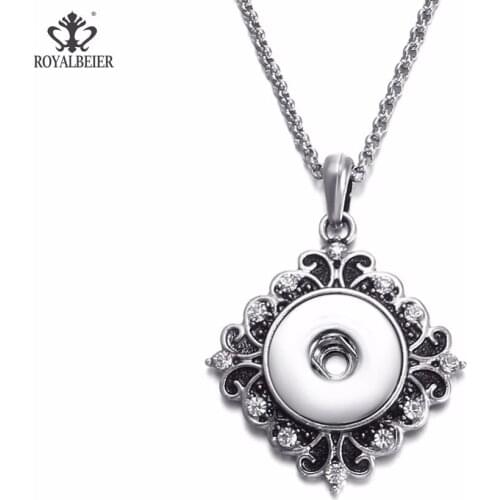 RoyalBeier New Multi-designs Vintage Metal Pendant Necklace 18mm Snap Button Jewelry Metal Necklace with Link Chain Wholesale