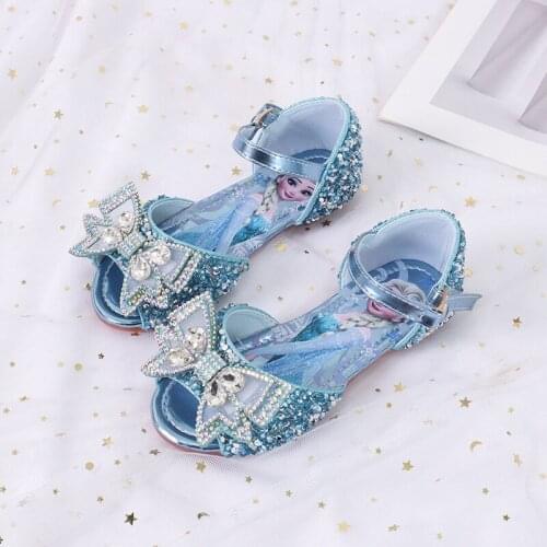 Disney girls sandals new crystal soft bottom fish mouth frozen elsa princess shoes bow children summer sandals