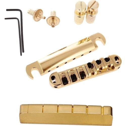 Roller Bridge Saddle Set 6 String Brass Slotted Nuts Guitar Parts