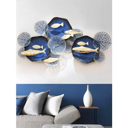 Nordic Wrought Iron Fish Lotus Leaf Wall Mural Home Livingroom Wall Sticker Decoration Office Store Hotel Wall Hanging Ornaments