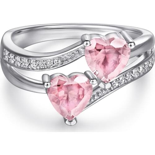 COSTA 100% 925 Sterling Silver Double Heart Sparkling High Carbon Diamond Female Wedding Rings Party Fine Jewelry Birthday Gift