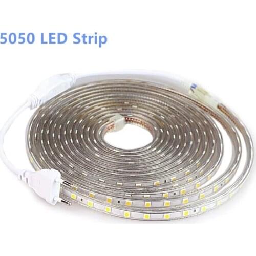 SMD 5050 AC 220V LED Strip Outdoor Waterproof 220V 5050 220 V LED Strip 220V SMD 5050 LED Strip Light 1M 2M 5M 10M 20M 25M 220V