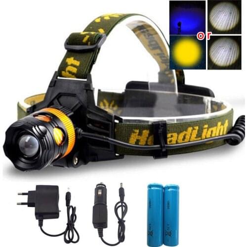 Waterproof 2 Led Bulbs Headlamp Powerful Headlight Camp Fishing Head Lamp Light Torch white blue yellow Riding Flashlight 18650