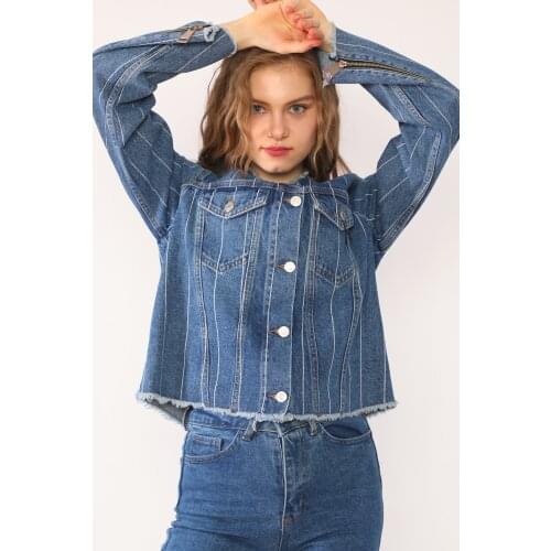 Striped Blue Denim Jacket Women Loose Style Jeans Coat Spring Autumn New Style Jacket
