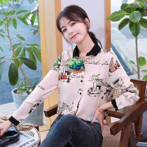 Woman Feminina WomenS Vintage Blouse Fashion Clothes 2020 Spring Autumn Chiffon Printed Shirts Female D0160