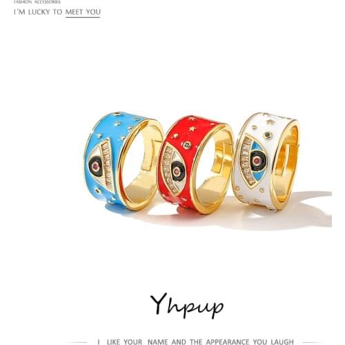 Yhpup Colorful Enamel Women Rings Devils Eye Ethnic Vintage India Ring Zirconia Adjustable Jewelry for Female Party Jewelry