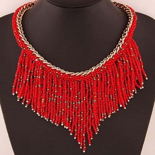 BLUELANS 2019 Fashion Women Beaded Tassel Chain Necklaces Solid color Statement Bib choker Necklace Jewelry Gift