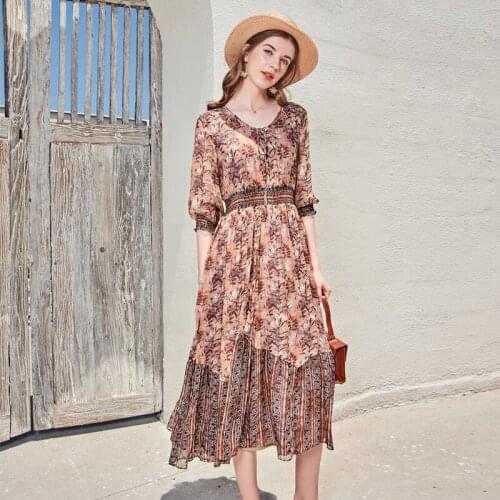 High Quality Summer Dress 2021 Elegant 100% Silk Floral Dresses for Women Casual Midi Dress Female Vestido De Mujer Pph4208