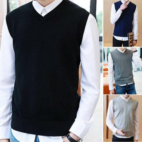Vest Warm V-Neck Sleeveless Pullover Tops Shirts Mens Sweater Knitted Casual