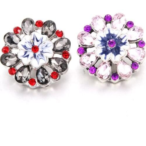 Hot wholesale 10pcs/lot High Quality Mix 18mm Metal Snap Button flower Rhinestone charm diy Button Ginger Snaps Jewelry 6571